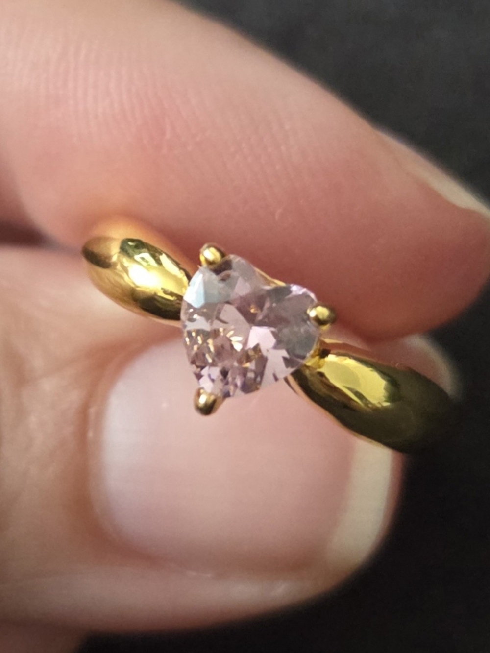 Vintage Style Gold-Tone Pink Heart Solitaire Engagement Promise Ring, Sz 6 NIB
